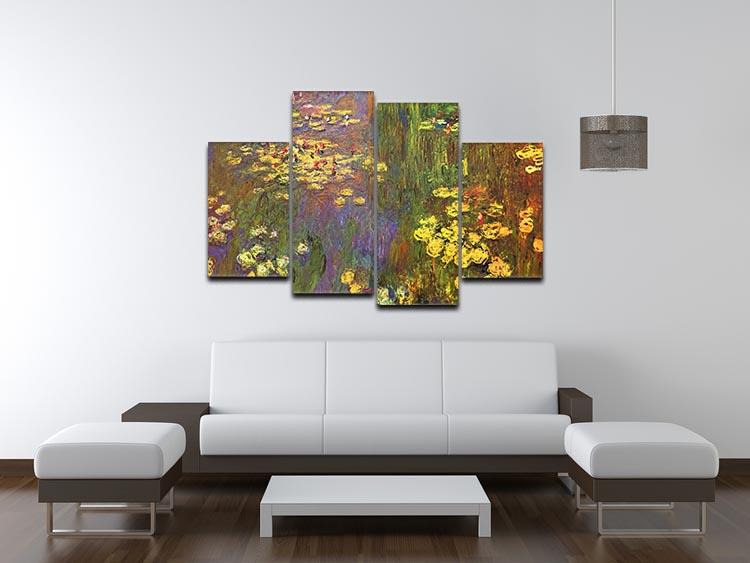 A beautiful 4-split canvas artwork featuring Monet's Nympheas water plants, showcasing vibrant colors and intricate details.