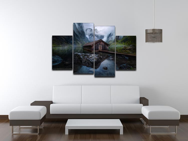 Ober-View 4 Split Panel Canvas featuring a vibrant multi-dimensional artwork divided into four equal sections, elegantly displayed on a wall.