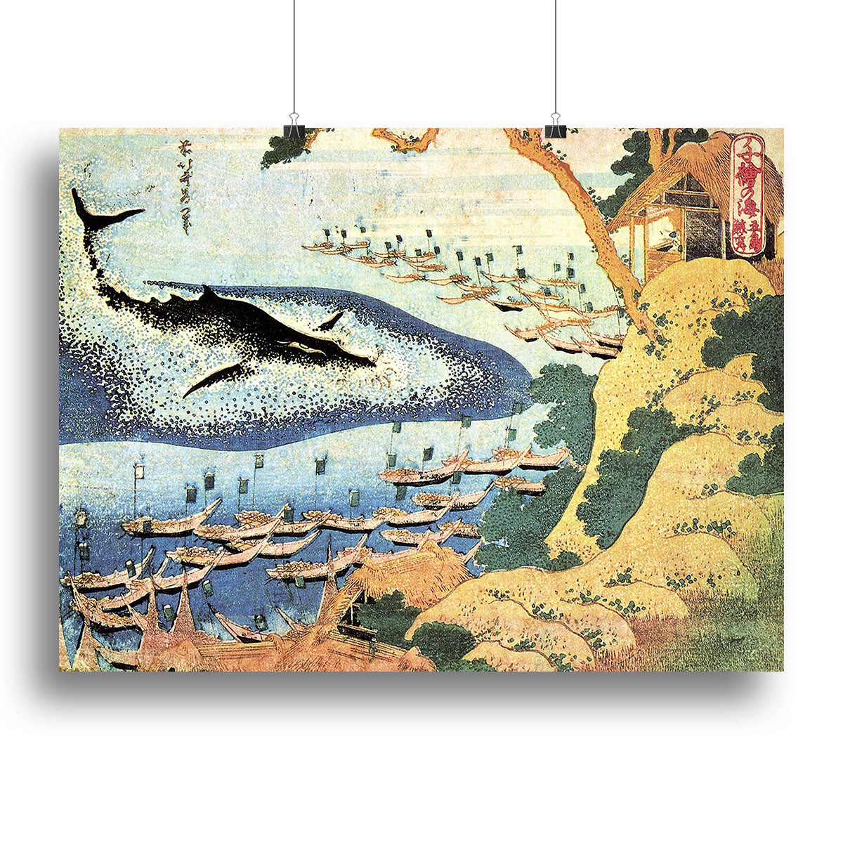 Canvas print of Hokusai's Ocean landscape featuring a whale, showcasing vibrant colors and intricate details.