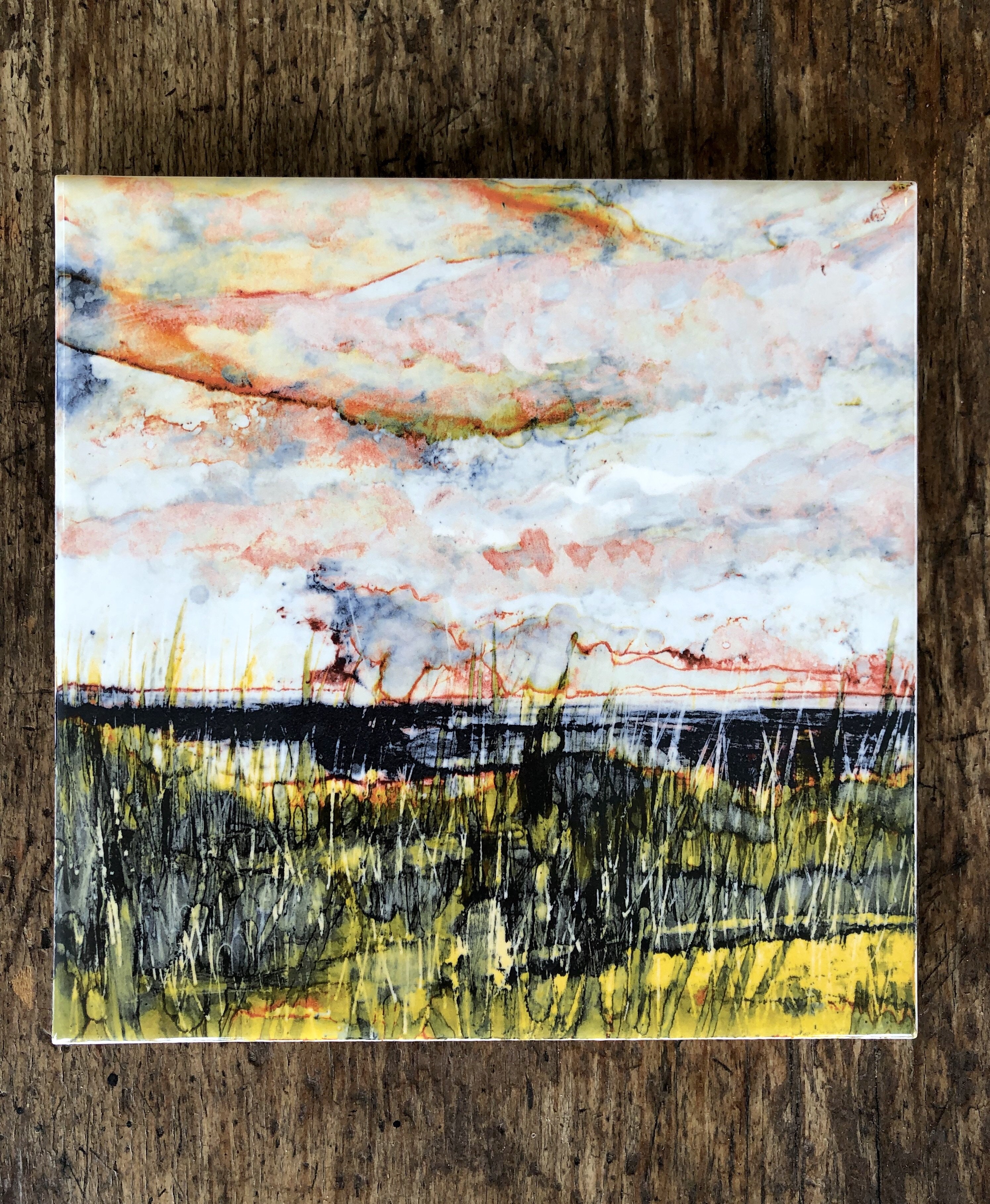 Ocean Storm Ceramic Tile featuring a vibrant ocean design, suitable for indoor and outdoor use, showcasing a shiny finish and smooth texture.