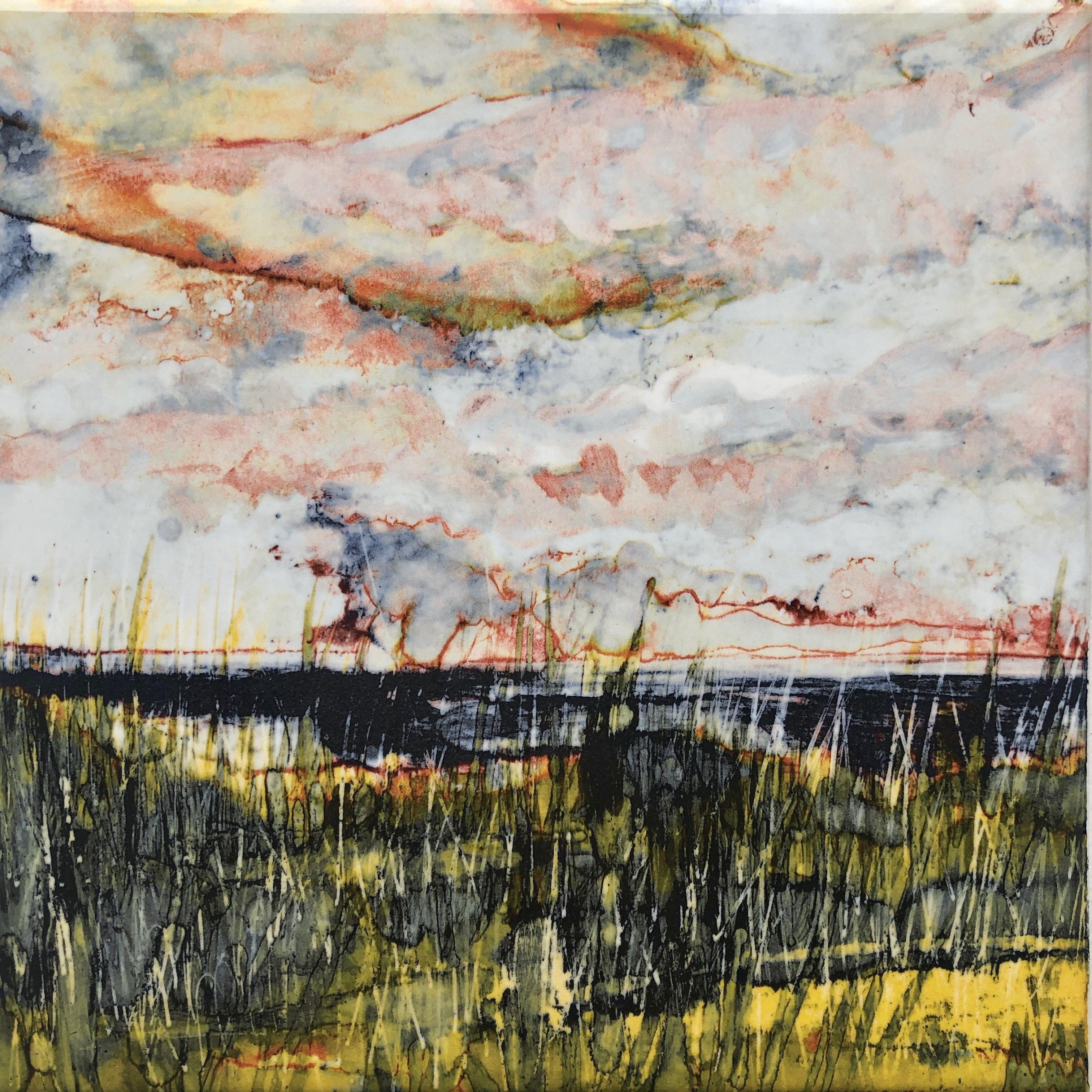 Ocean Storm Ceramic Tile featuring a vibrant ocean design, suitable for indoor and outdoor use, showcasing a shiny finish and smooth texture.