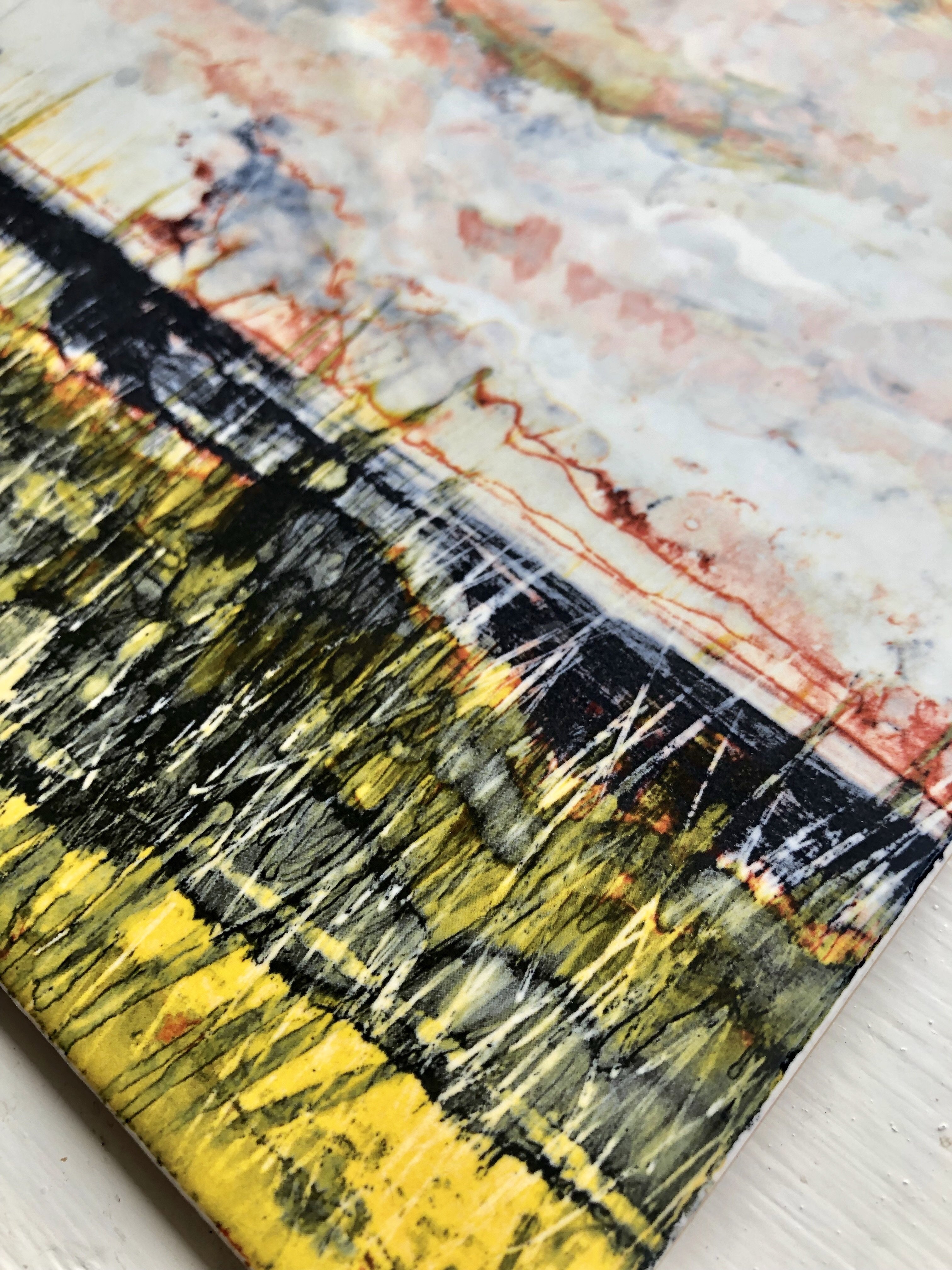 Ocean Storm Ceramic Tile featuring a vibrant ocean design, suitable for indoor and outdoor use, showcasing a shiny finish and smooth texture.