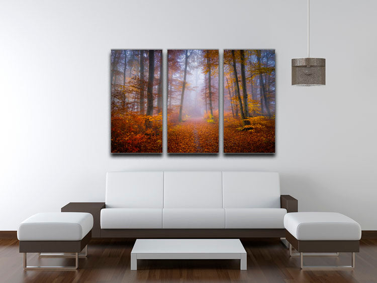 Three-panel canvas print featuring a captivating October trail design, perfect for enhancing any living space.
