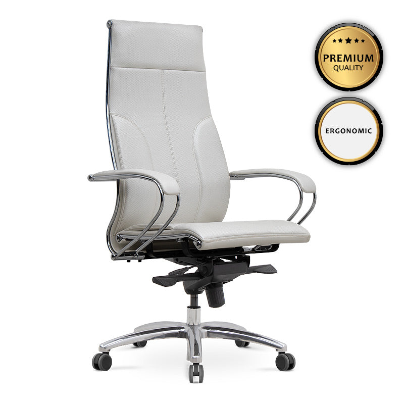 Ergonomic Office Chair CHARMANT in white with chrome accents, featuring a durable steel frame and comfortable seating.
