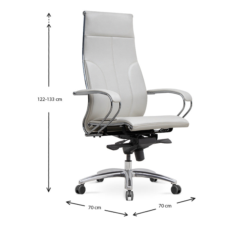 Ergonomic Office Chair CHARMANT in white with chrome accents, featuring a durable steel frame and comfortable seating.