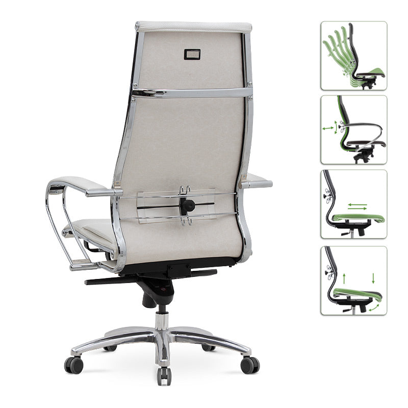 Ergonomic Office Chair CHARMANT in white with chrome accents, featuring a durable steel frame and comfortable seating.