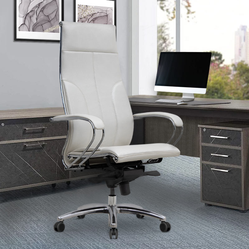 Ergonomic Office Chair CHARMANT in white with chrome accents, featuring a durable steel frame and comfortable seating.
