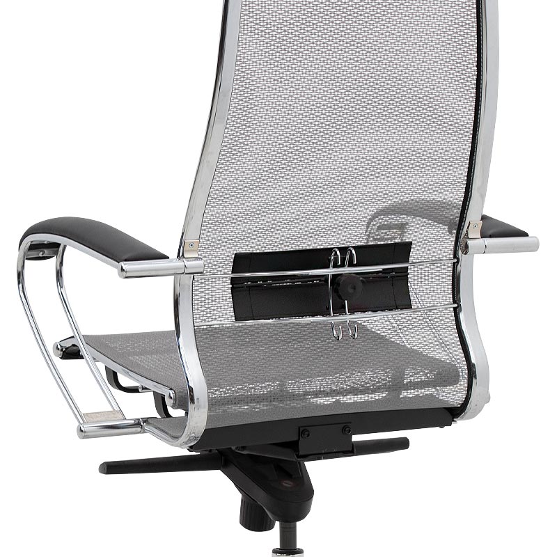 Ergonomic Office Chair CHEF in Grey and Black with chrome base and mesh fabric.