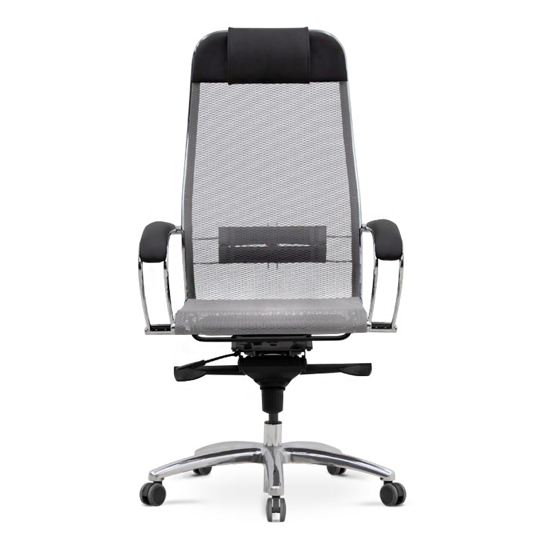 Ergonomic Office Chair CHEF in Grey and Black with chrome base and mesh fabric.