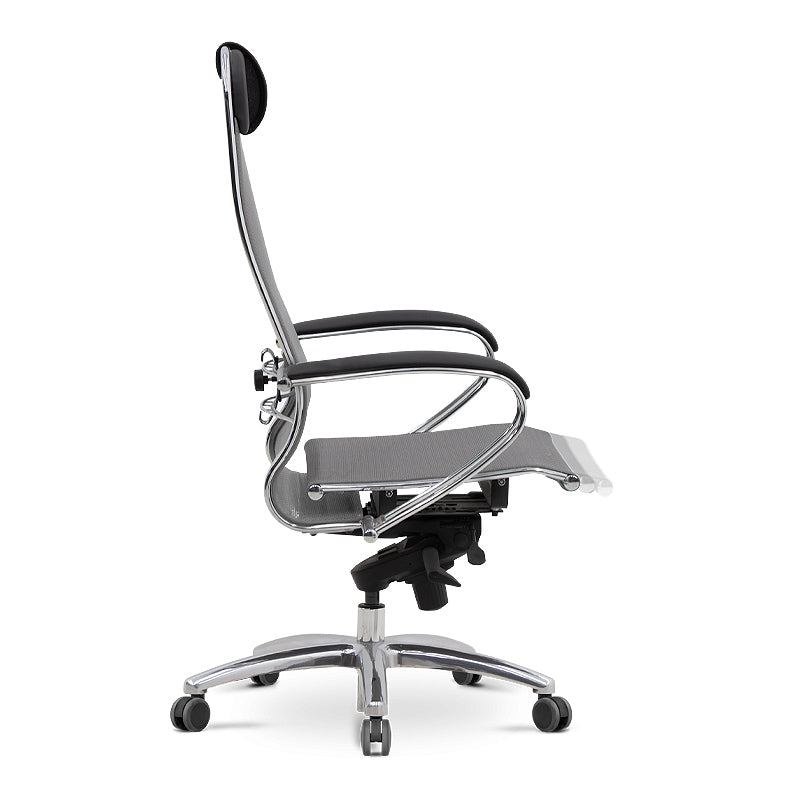 Ergonomic Office Chair CHEF in Grey and Black with chrome base and mesh fabric.