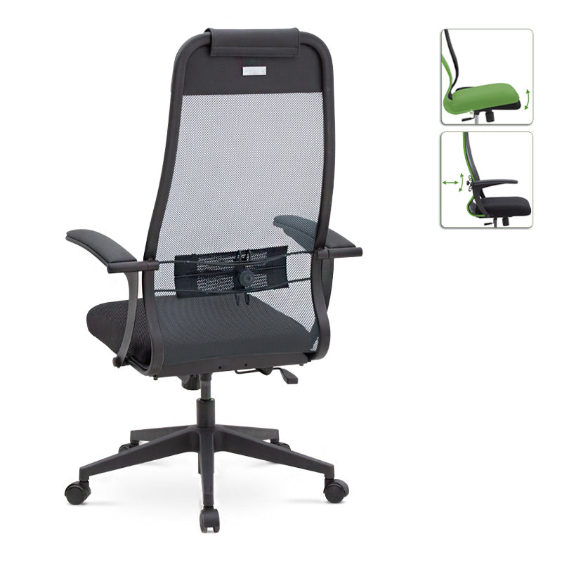 Ergonomic Office Chair JUSTIN in black and grey with a soft leather headrest and adjustable features, perfect for home or office use.