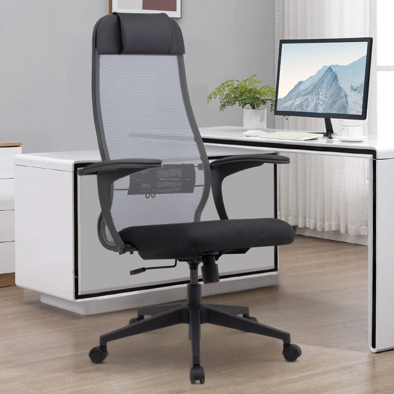 Ergonomic Office Chair JUSTIN in black and grey with a soft leather headrest and adjustable features, perfect for home or office use.