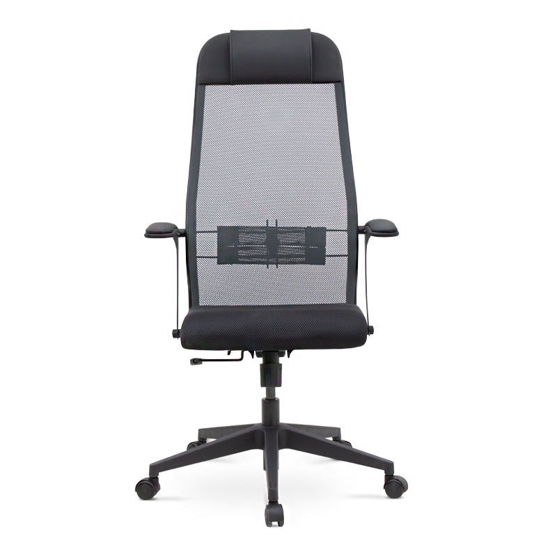 Ergonomic Office Chair JUSTIN in black and grey with a soft leather headrest and adjustable features, perfect for home or office use.