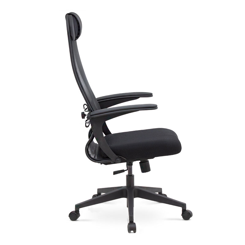 Ergonomic Office Chair JUSTIN in black and grey with a soft leather headrest and adjustable features, perfect for home or office use.