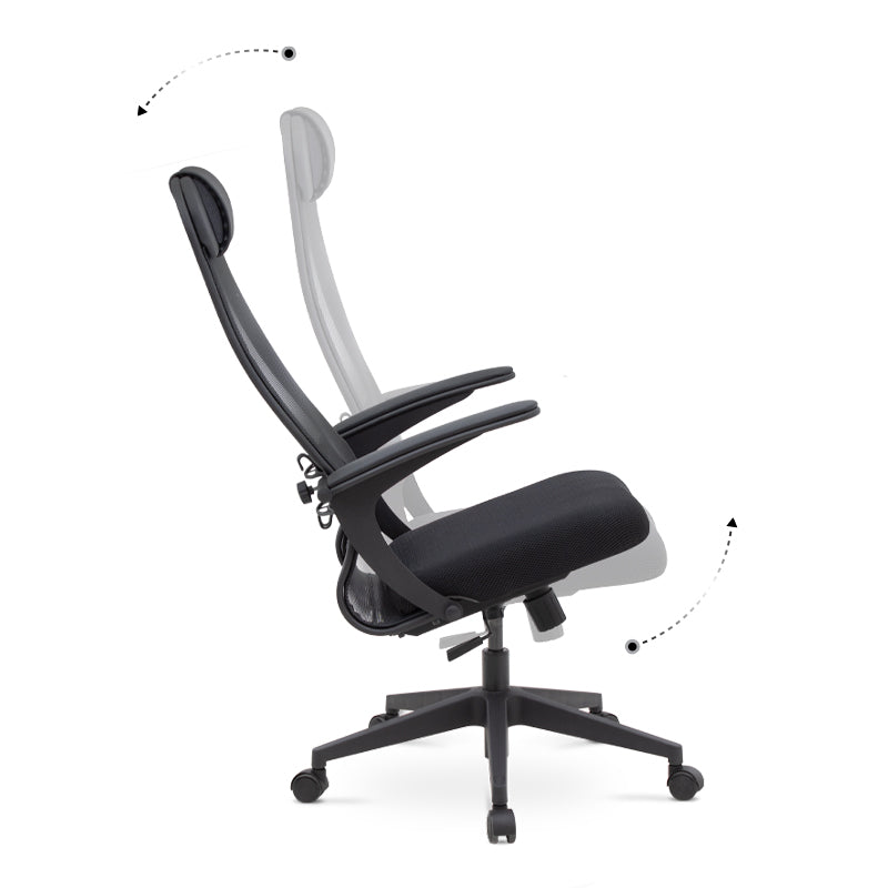 Ergonomic Office Chair JUSTIN in black and grey with a soft leather headrest and adjustable features, perfect for home or office use.