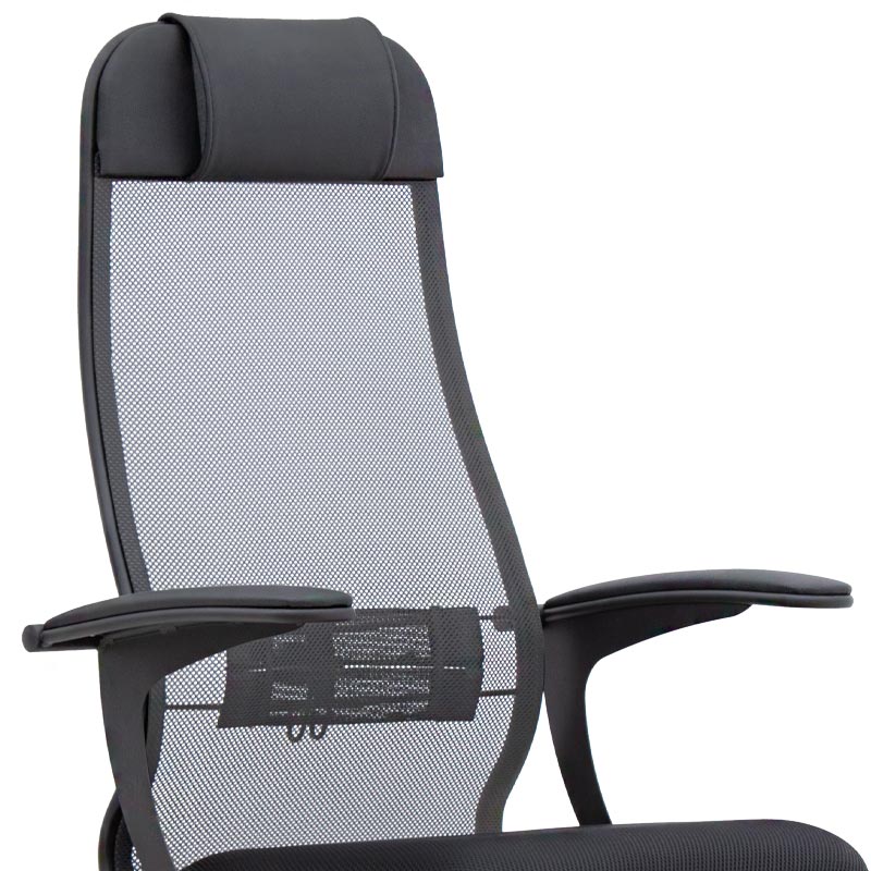 Ergonomic Office Chair JUSTIN in black and grey with a soft leather headrest and adjustable features, perfect for home or office use.