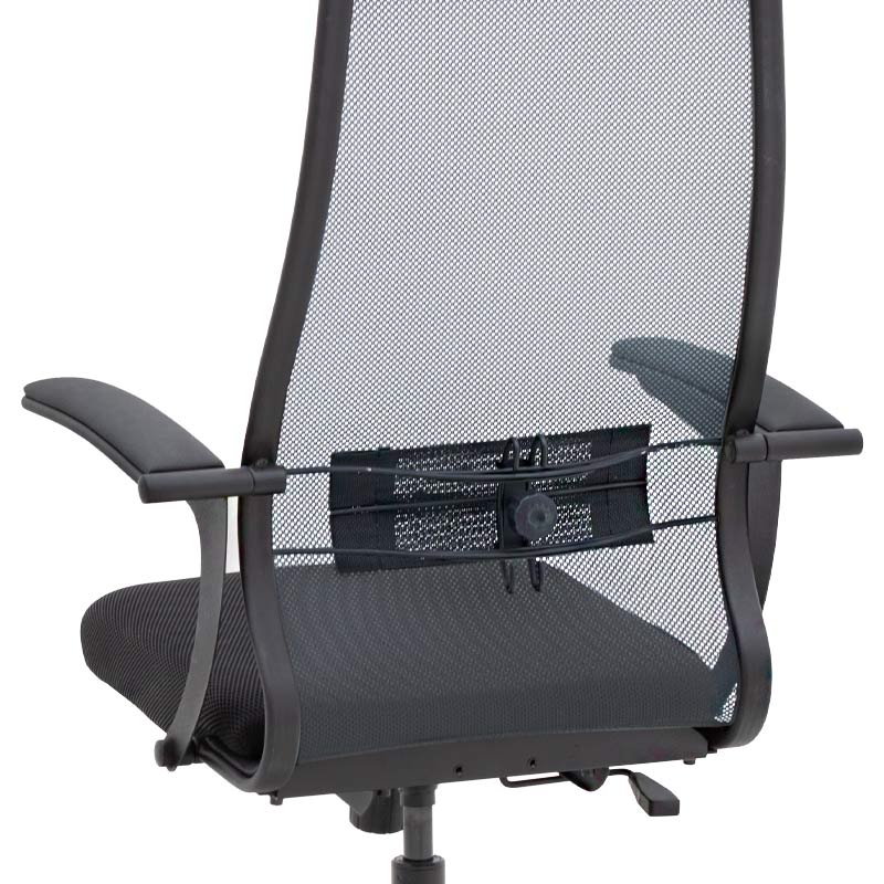 Ergonomic Office Chair JUSTIN in black and grey with a soft leather headrest and adjustable features, perfect for home or office use.