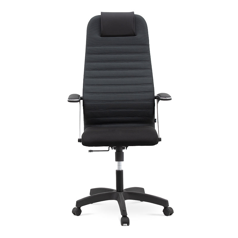 Office Chair MASTER in grey and black with ergonomic design, leather headrest, and double Mesh fabric, suitable for home and professional use.