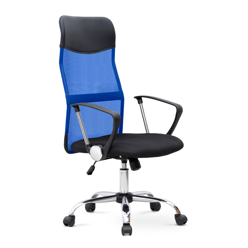 Office Chair MICHA in blue and black mesh fabric, featuring ergonomic design and adjustable height, suitable for home and professional use.