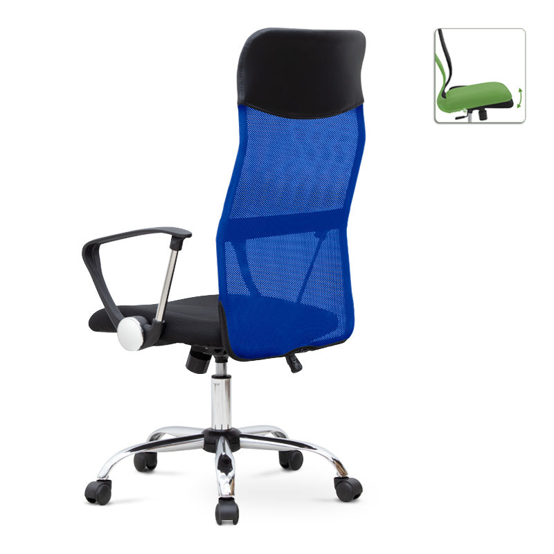 Office Chair MICHA in blue and black mesh fabric, featuring ergonomic design and adjustable height, suitable for home and professional use.