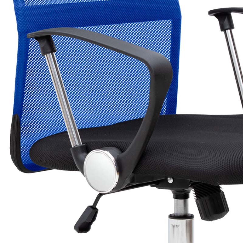 Office Chair MICHA in blue and black mesh fabric, featuring ergonomic design and adjustable height, suitable for home and professional use.