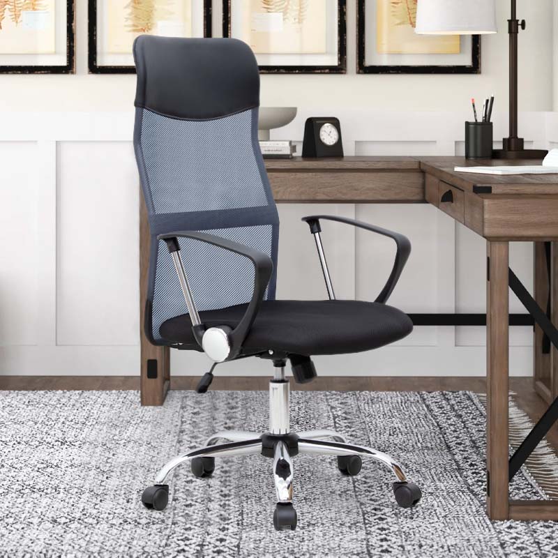 Office Chair MICHA in grey and black mesh fabric, showcasing ergonomic design and adjustable features.