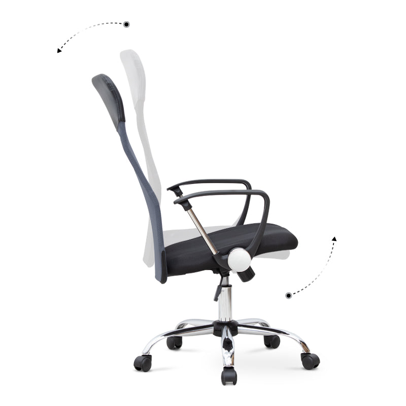 Office Chair MICHA in grey and black mesh fabric, showcasing ergonomic design and adjustable features.