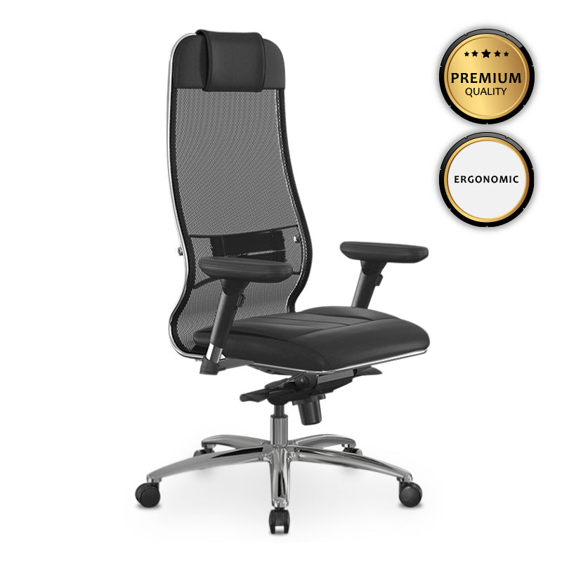TANOS Office Chair in black with ergonomic design, featuring adjustable armrests and breathable mesh fabric.
