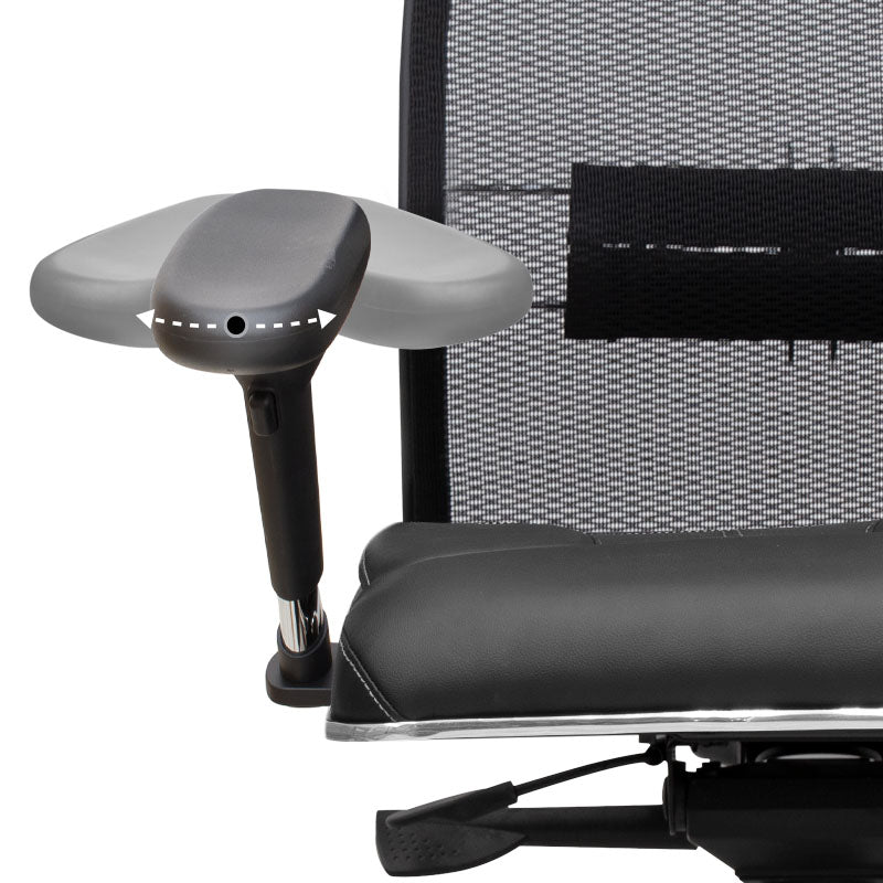 TANOS Office Chair in black with ergonomic design, featuring adjustable armrests and breathable mesh fabric.