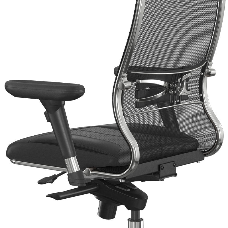 TANOS Office Chair in black with ergonomic design, featuring adjustable armrests and breathable mesh fabric.