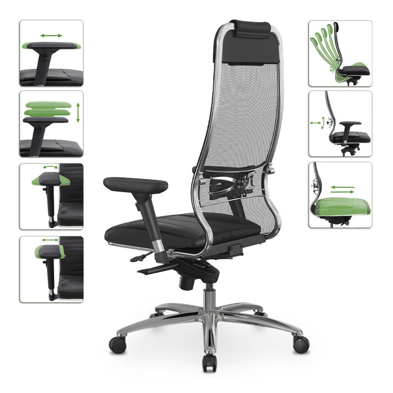 TANOS Office Chair in black with ergonomic design, featuring adjustable armrests and breathable mesh fabric.
