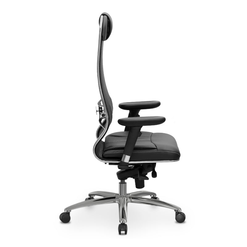 TANOS Office Chair in black with ergonomic design, featuring adjustable armrests and breathable mesh fabric.