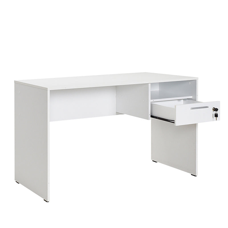 Office CHARLY White desk with dimensions 120x60x75cm, featuring a locking drawer and shelf, made of durable melamine.