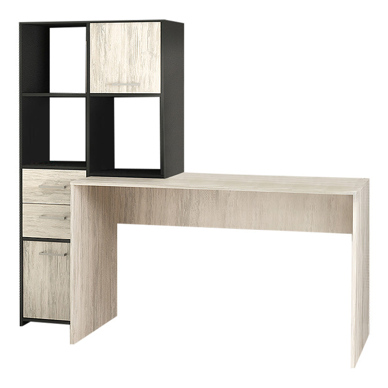 MARTINA Office Desk and Bookcase Set in anthracite and white grey, featuring three bookshelves, two cupboards, and two drawers.