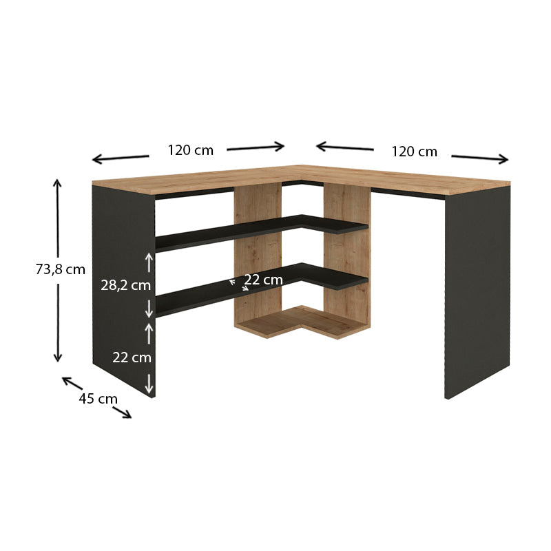 GUIDO Office Desk in sapphire oak and anthracite, featuring a spacious surface and modern design, ideal for home or office use.