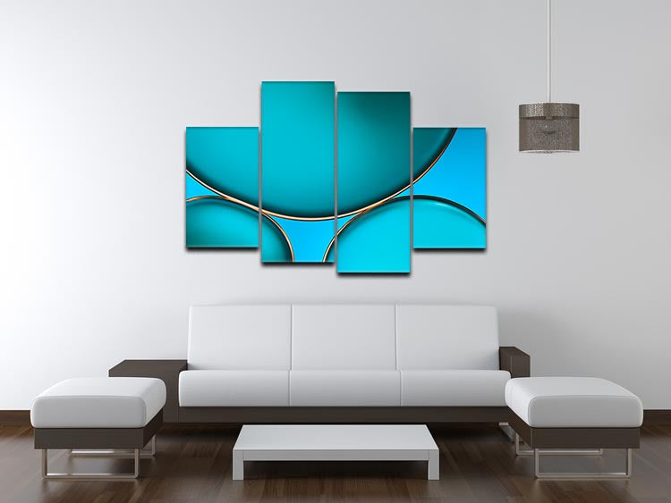 A vibrant 4-split canvas artwork featuring an abstract oil and water design, showcasing dynamic colors and textures across four panels.