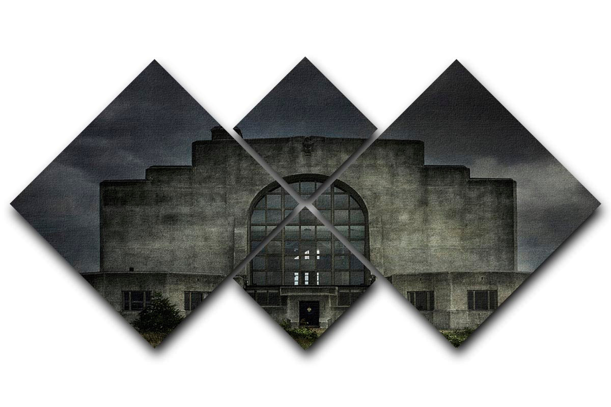 A beautiful multi-panel canvas artwork depicting an old building at night, divided into four equal square sections, showcasing intricate details and vibrant colors.