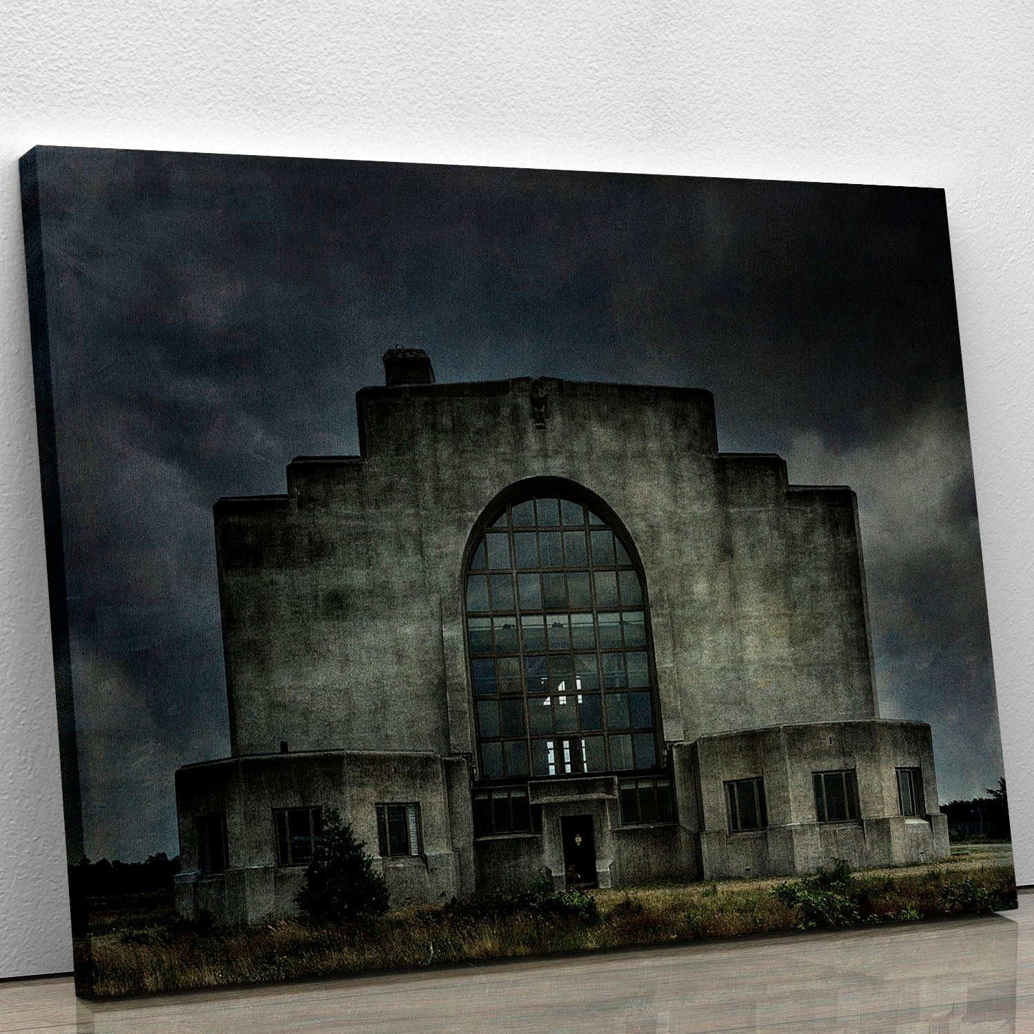 Canvas print of an old building at night, showcasing intricate details and soft lighting, perfect for home decor.