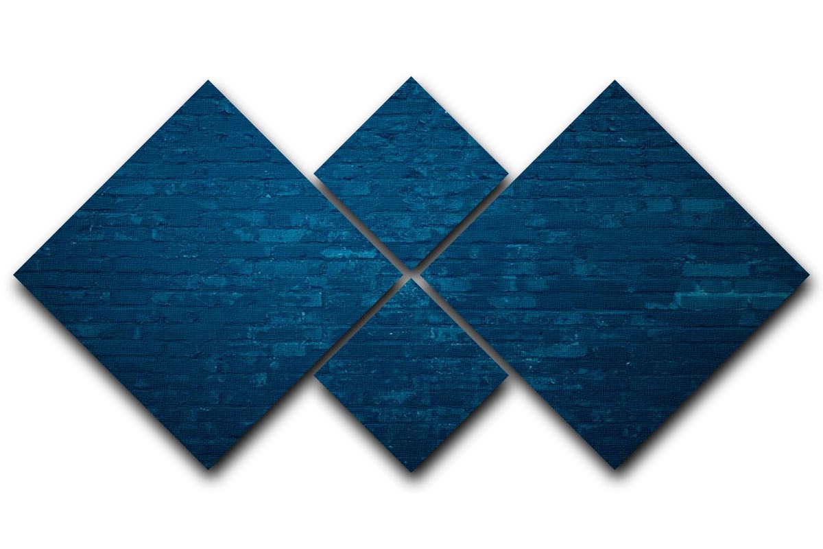 Old dark blue 4 square multi panel canvas artwork displayed on a wall, showcasing four equal sections with a harmonious design.