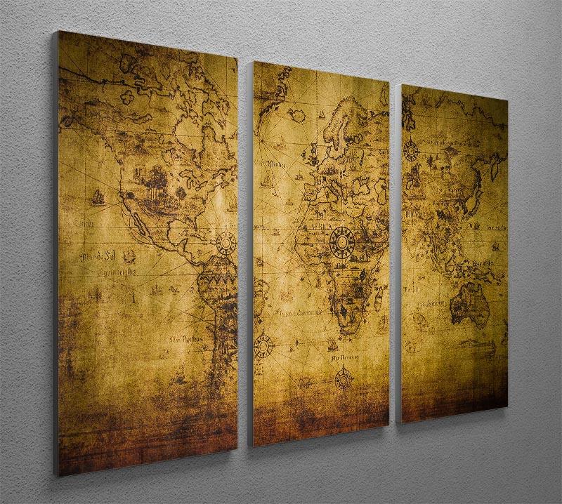 Old Map 3 Split Panel Canvas Print featuring a vintage map design across three panels, ideal for home decor.