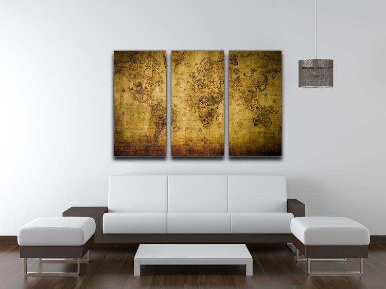 Old Map 3 Split Panel Canvas Print featuring a vintage map design across three panels, ideal for home decor.