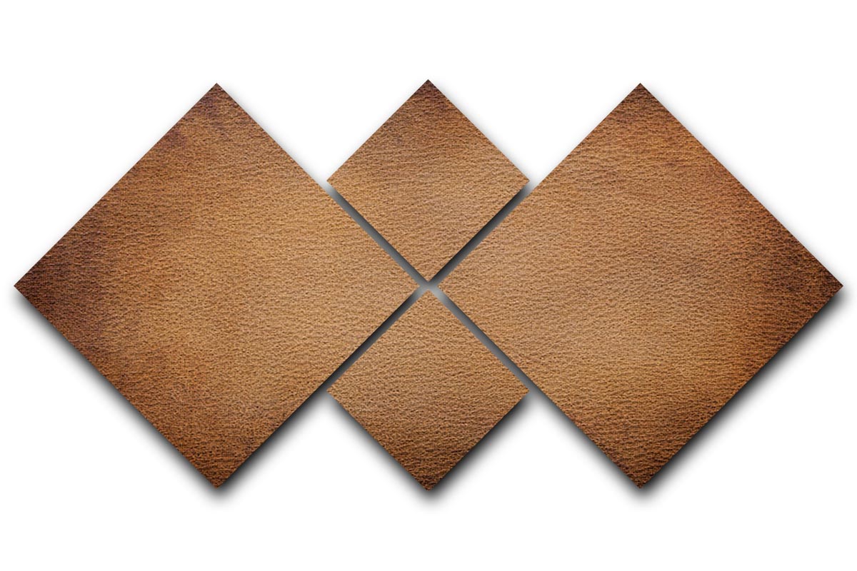Old vintage brown leather 4 square multi panel canvas artwork, showcasing a rustic and elegant design.