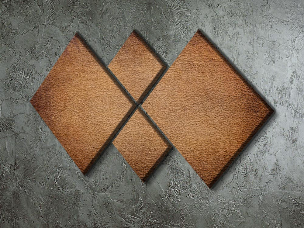 Old vintage brown leather 4 square multi panel canvas artwork, showcasing a rustic and elegant design.