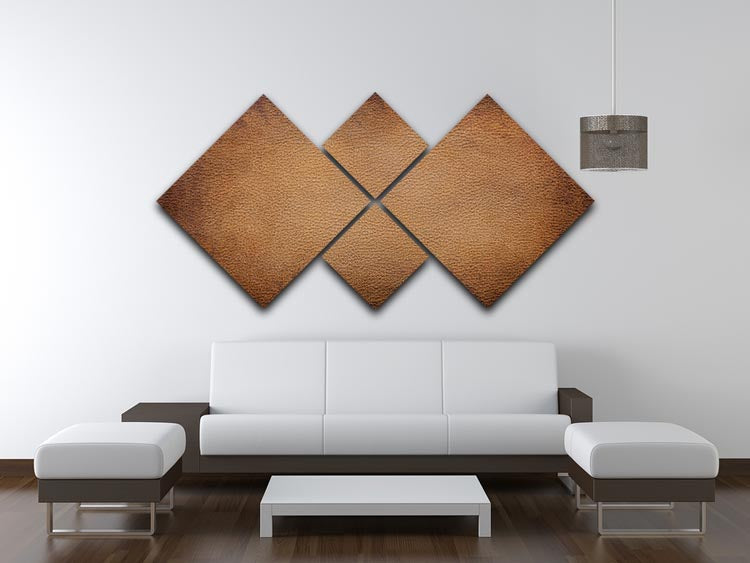 Old vintage brown leather 4 square multi panel canvas artwork, showcasing a rustic and elegant design.