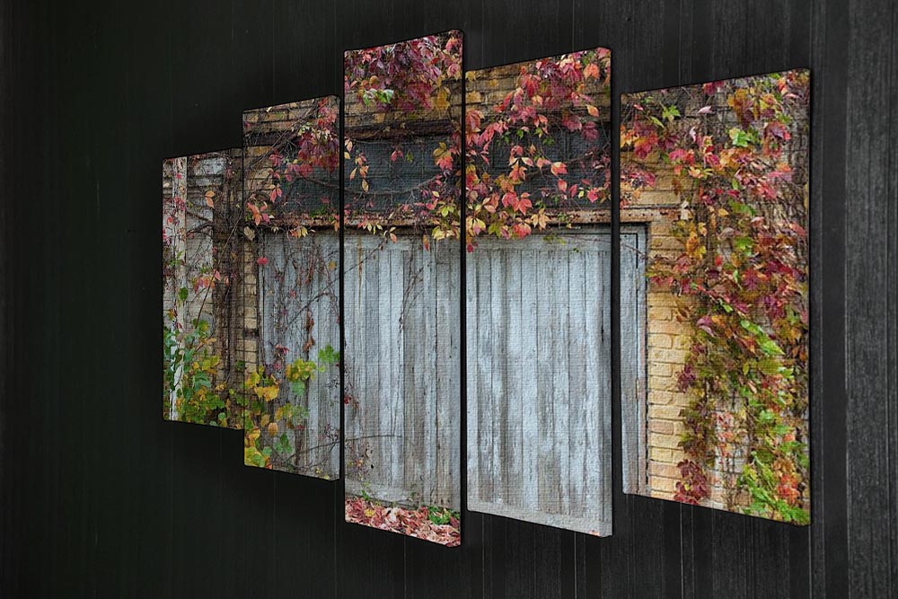 A beautiful 5-split canvas artwork featuring an old wooden door, showcasing rustic charm and elegance.