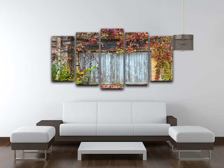 A beautiful 5-split canvas artwork featuring an old wooden door, showcasing rustic charm and elegance.