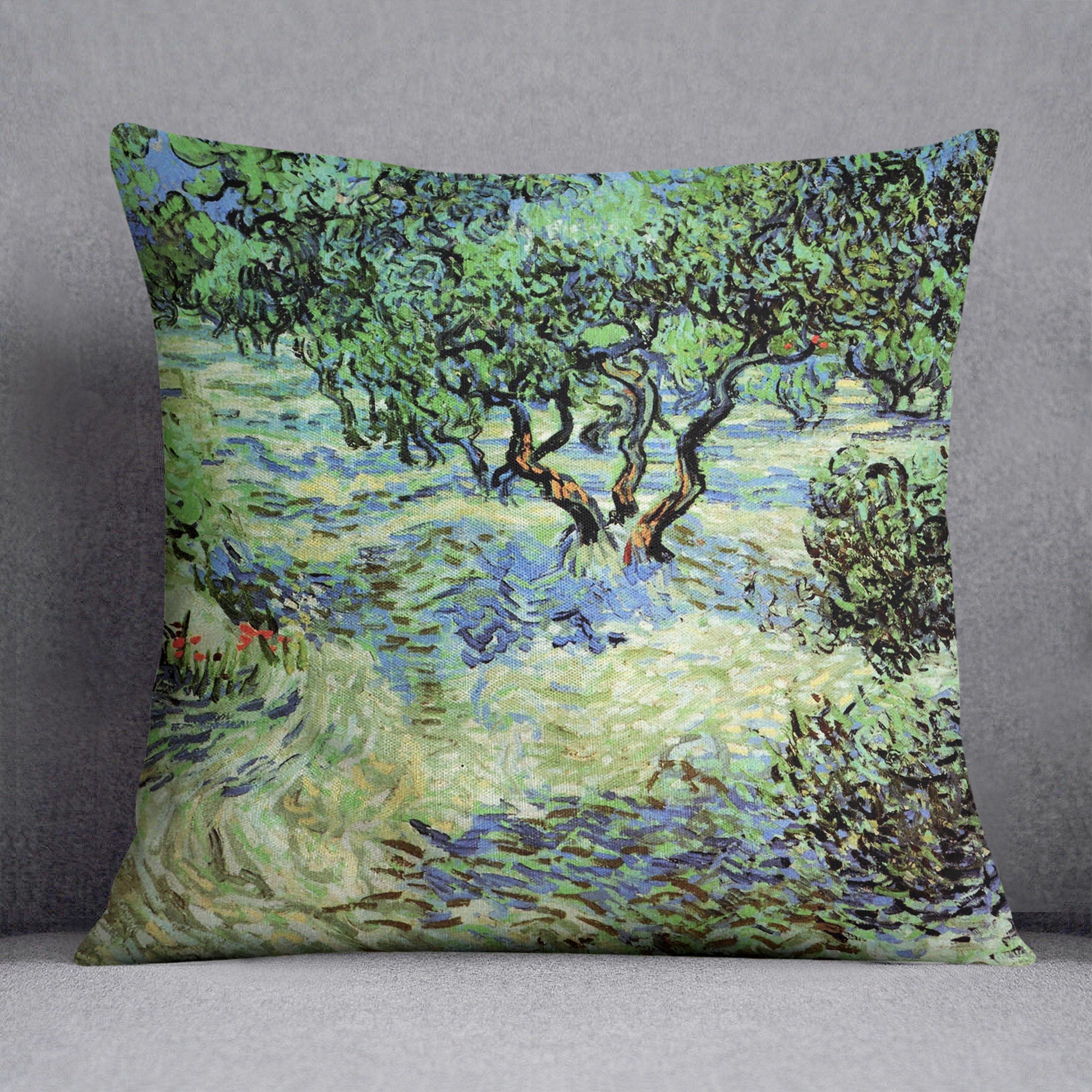 Olive Grove by Van Gogh Cushion featuring vibrant abstract design on luxurious vegan faux suede.