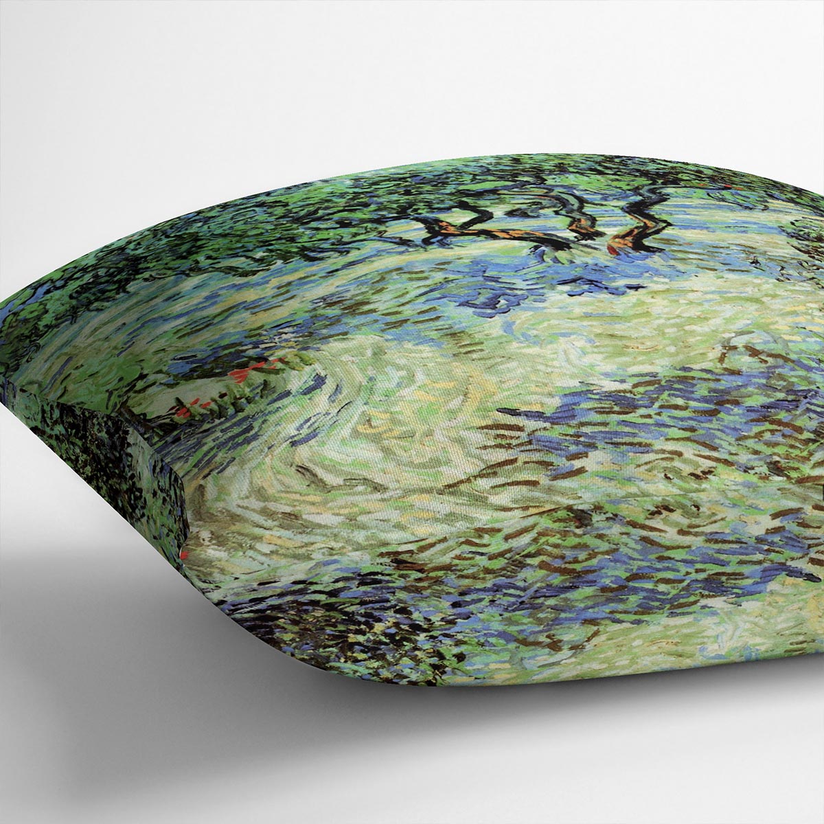 Olive Grove by Van Gogh Cushion featuring vibrant abstract design on luxurious vegan faux suede.