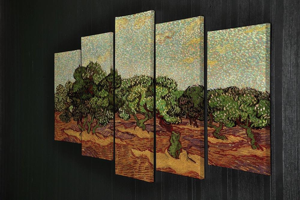 Olive Grove Pale Blue Sky by Van Gogh, a 5 split panel canvas artwork showcasing vibrant colors and dynamic design.