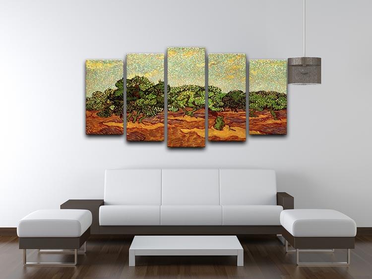 Olive Grove Pale Blue Sky by Van Gogh, a 5 split panel canvas artwork showcasing vibrant colors and dynamic design.